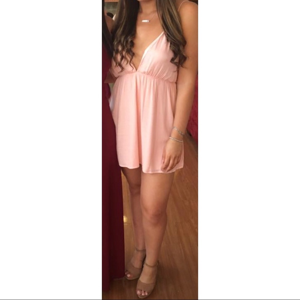 Tobi deep v neck backless pink mini dress